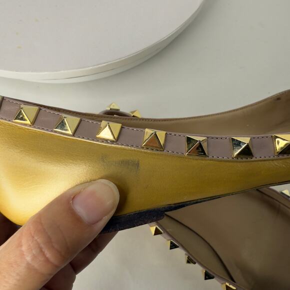 Valentino Metallic Gold Leather Rockstud Ballet Flats Size 38 *flaw - Picture 10 of 10